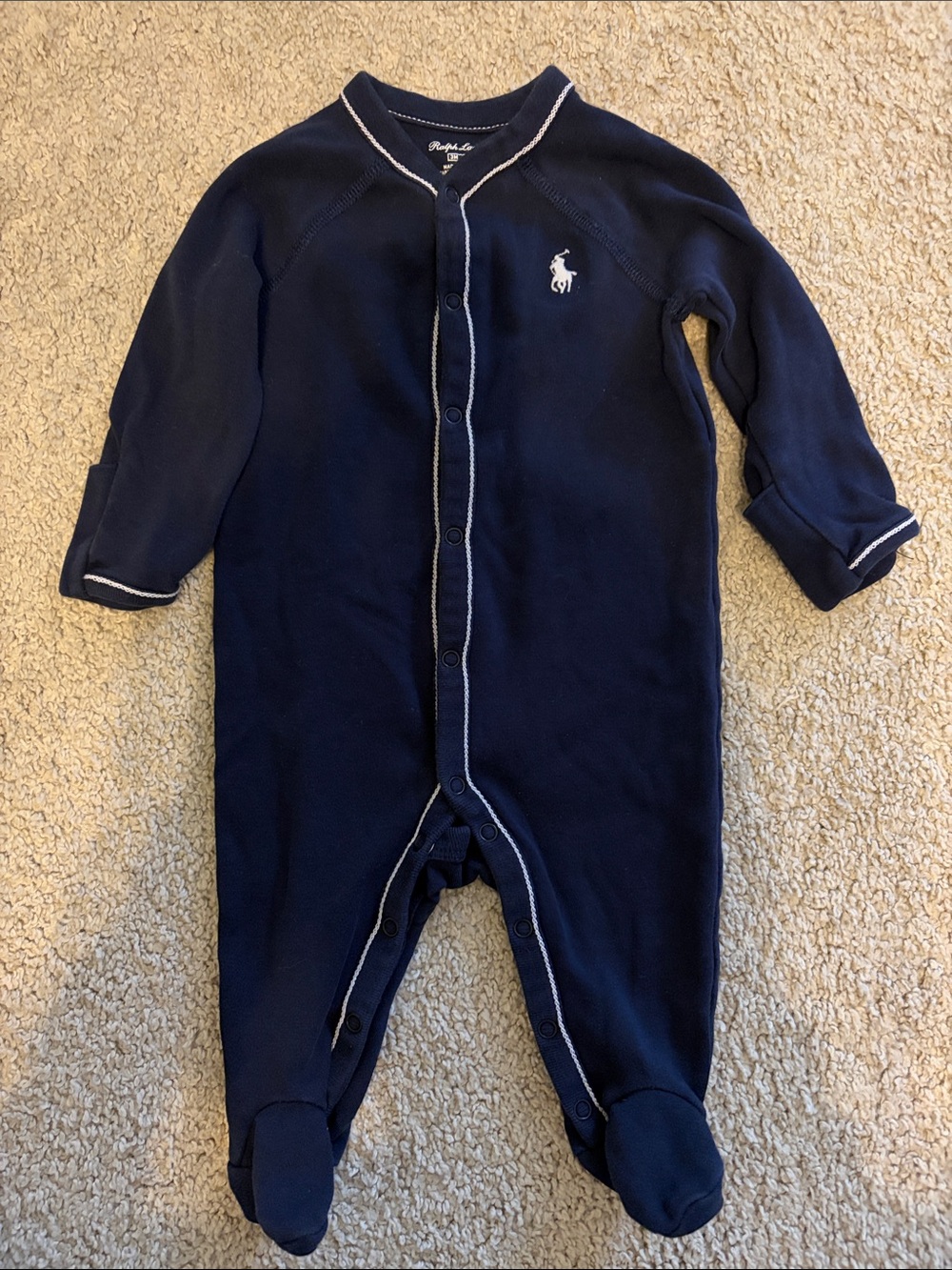 Ralph Lauren Navy Footed One-Piece with White Trim